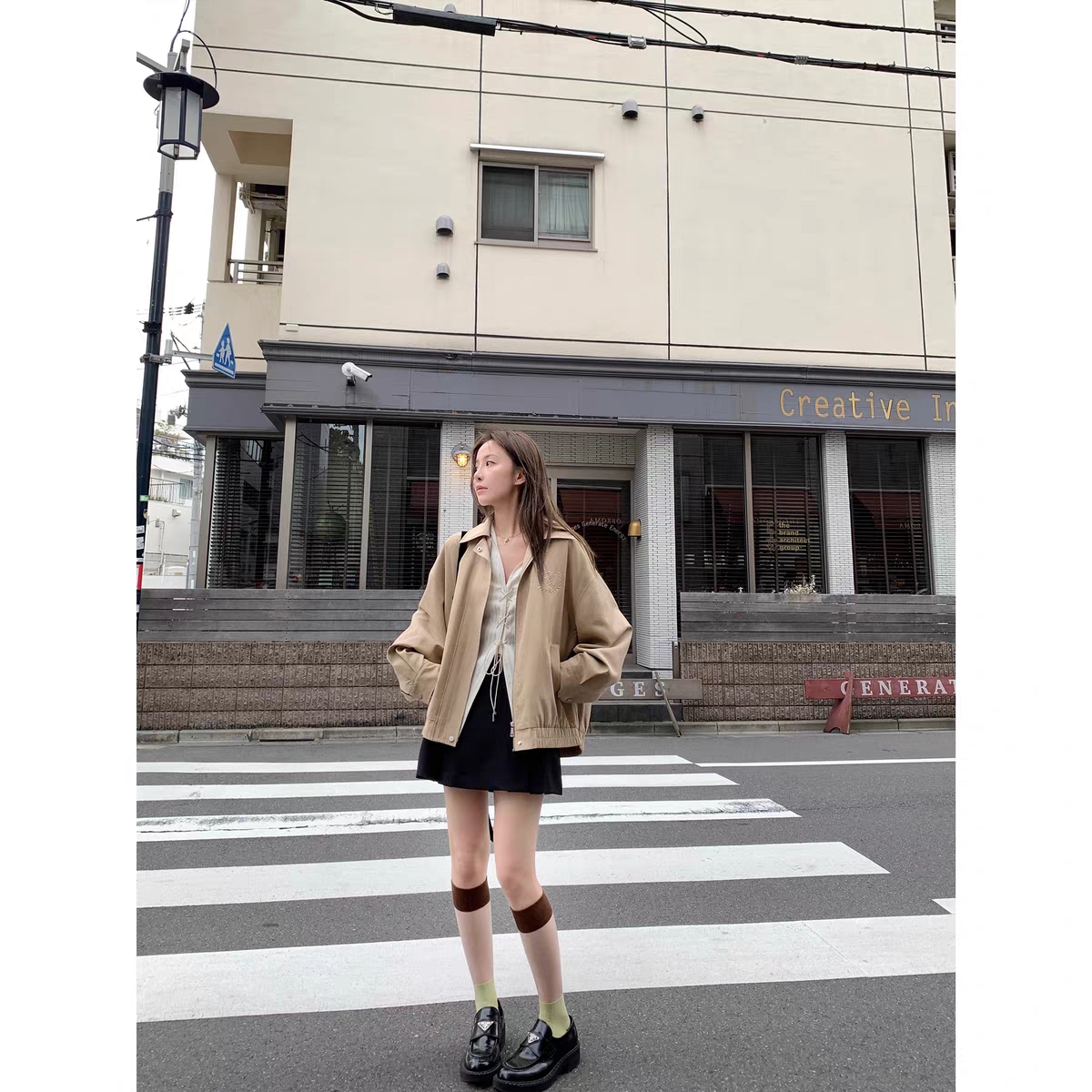 YUYUREAL-London Life Retro Jacket Coat Women's Small Early Autumn Thin College Style Loose Coat
