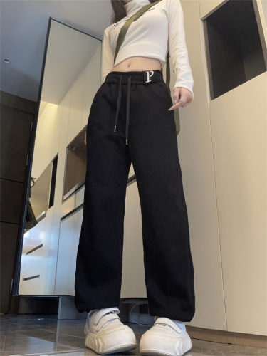 Real shot of thickened velvet loose casual sports sweatpants for women winter straight leg harem trousers