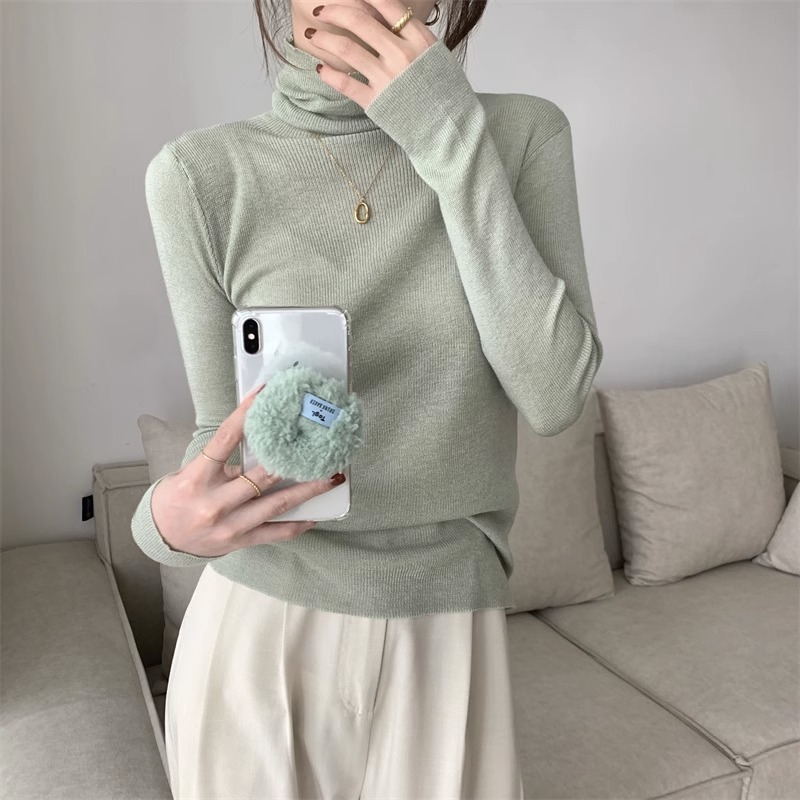 甜美學院風針織衫女秋季純色內搭修身顯瘦長袖套頭百搭打底衫上衣