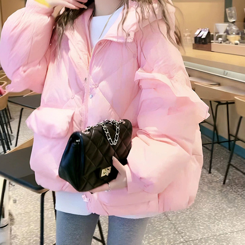 Quality Inspection Official Picture Pink Thickened Hooded Cotton Jacket for Women Winter Korean Style Loose and Versatile Small Person Warm Cotton Jacket