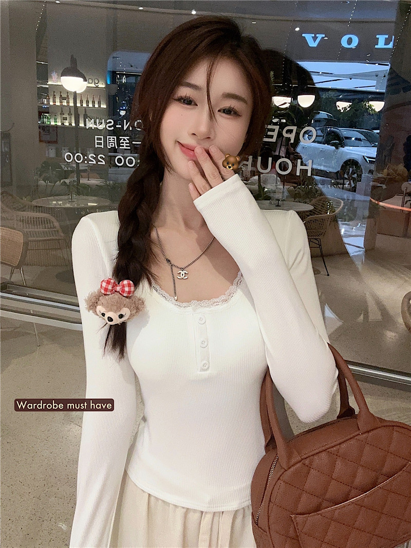 實拍~純欲辣妹內搭長袖打底衫女秋冬磨毛保暖帶胸墊緊身上衣