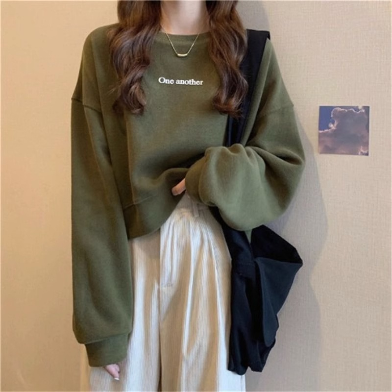 Spring and autumn Korean style loose large size short long-sleeved sweatshirt for women trendy fat mm 200 pounds 300