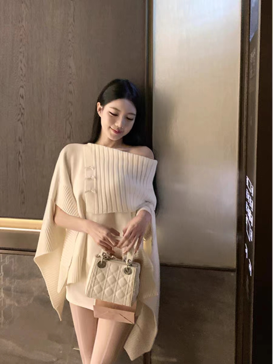 Knitted Sweater Women's 2023 Lazy Style Loose Versatile Cape Wool Knitted Sweater Gentle Pure Desire Sweater