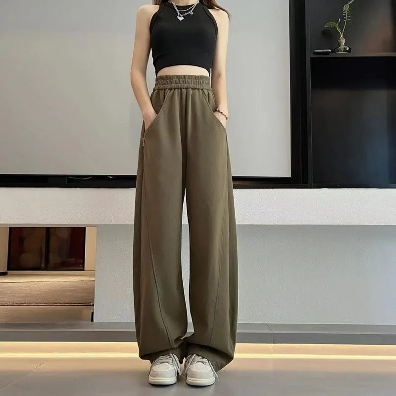 美式春秋潮流拖地香蕉褲女高腰時髦爵士跳舞闊腿褲子休閒運動衛褲