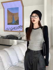 Actual shot~Sweet and spicy top, slim fit short long-sleeved T-shirt