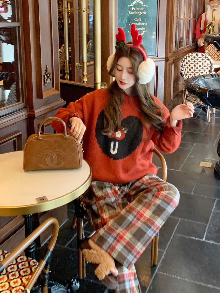 11.27 New Product 95% Off Cartoon Love Knitted Top 2023 Winter Round Neck Loose Pullover Christmas Sweater for Women