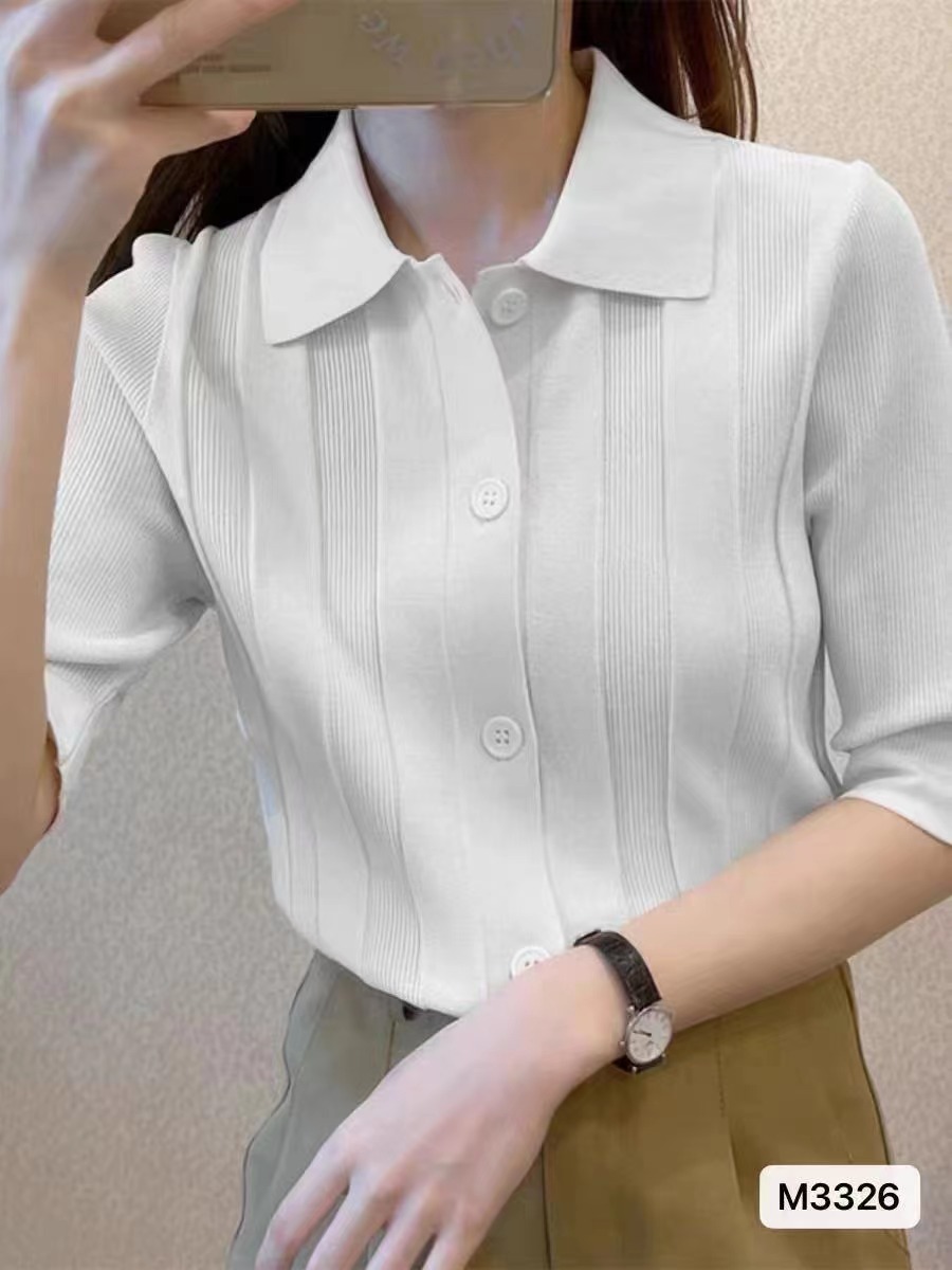 New design, elegant and temperament, lapel pit strips, slimming five-quarter sleeve cardigan top for women