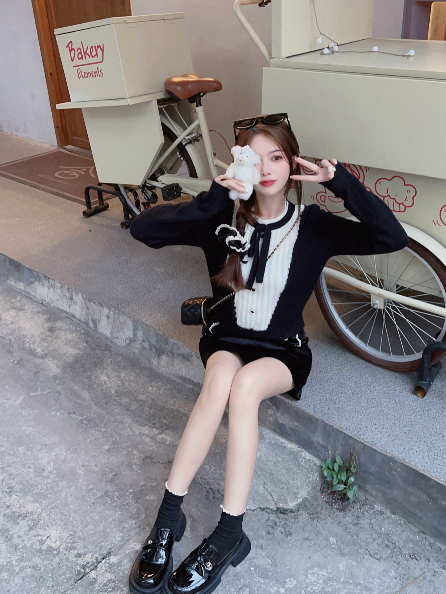 College Style Contrast Color Bow Sweater Women's Autumn and Winter New Sweet Temperament Niche Chic Sweater