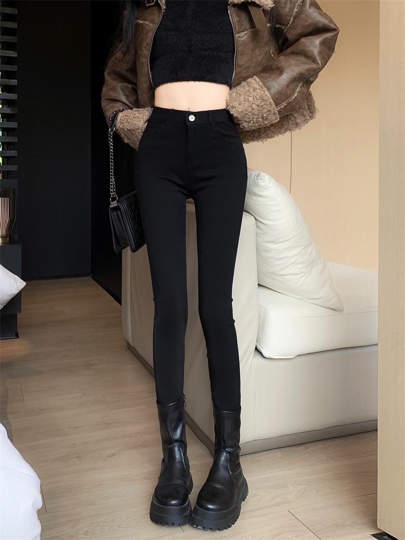 實拍！！微喇叭彈力休閒褲女九分秋冬新款顯瘦百搭黑色褲子