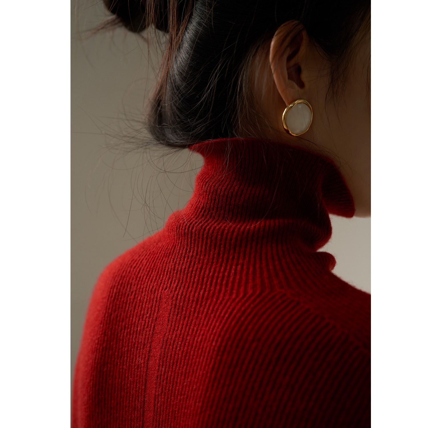 SS STUDIO無縫一體100羊毛衫疊穿 早秋紅色高領毛衣打底針織衫女