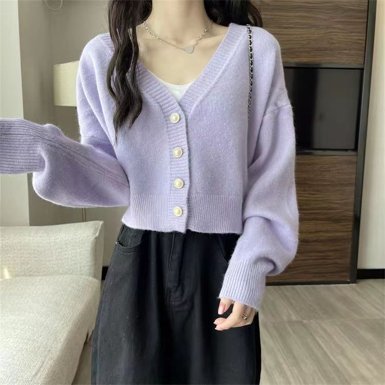 Women's knitted cardigan, loose, lazy style, retro lantern sleeves