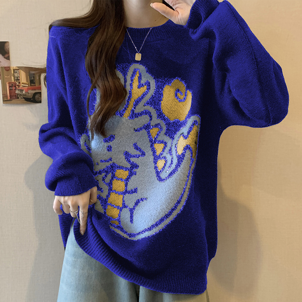 Real shot of plus size women's autumn and winter new year of dragon and zodiac year loose casual sweater slimming cover knitted sweater top