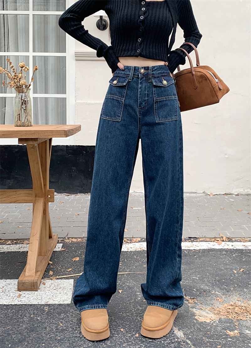 Actual shot ~ early spring vintage washed slimming wide-leg jeans for women autumn retro loose straight pants