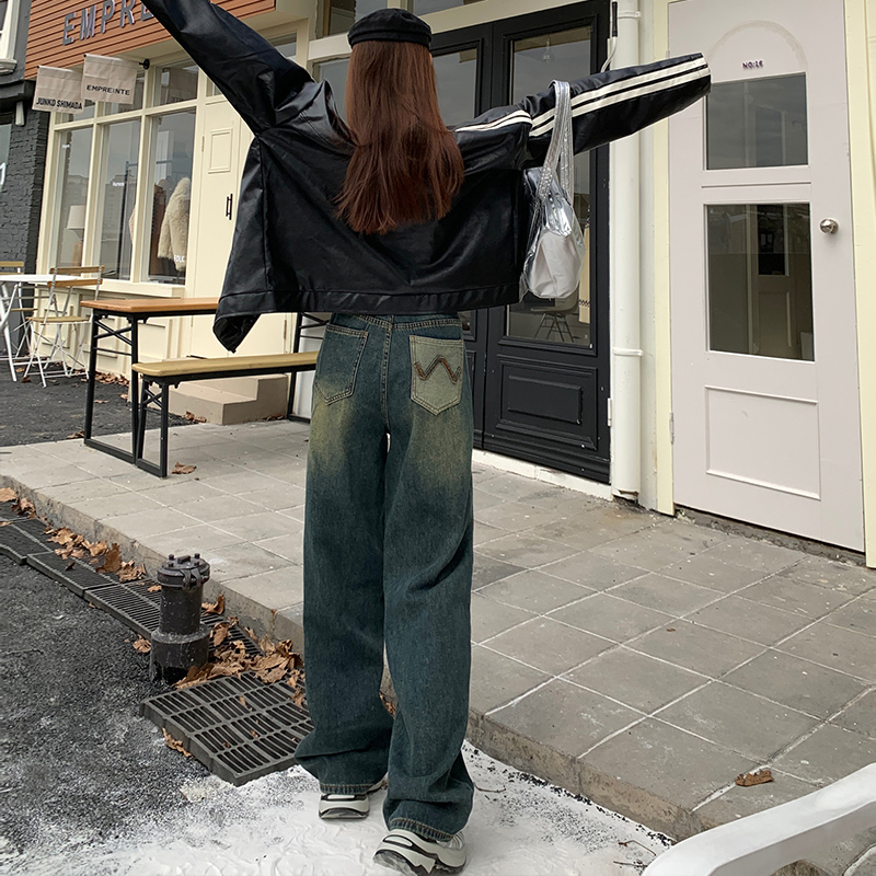 Actual shot of 2024 early spring new denim wide-leg pants for women high-waisted slim floor-length pants