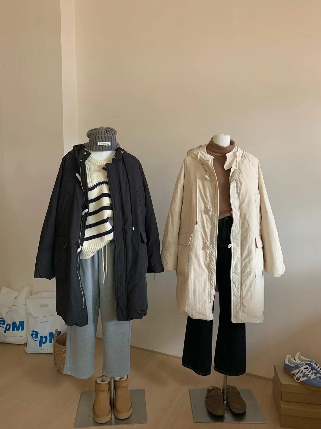 實拍～羽絨服女中長款2023冬季小個子寬鬆白鴨絨保暖加厚外套