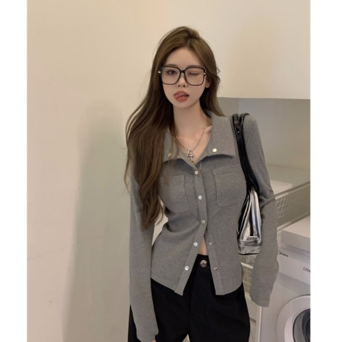 Tmall quality t-shirt women's spring and autumn design slim hot girl polo shirt tight long-sleeved cardigan top