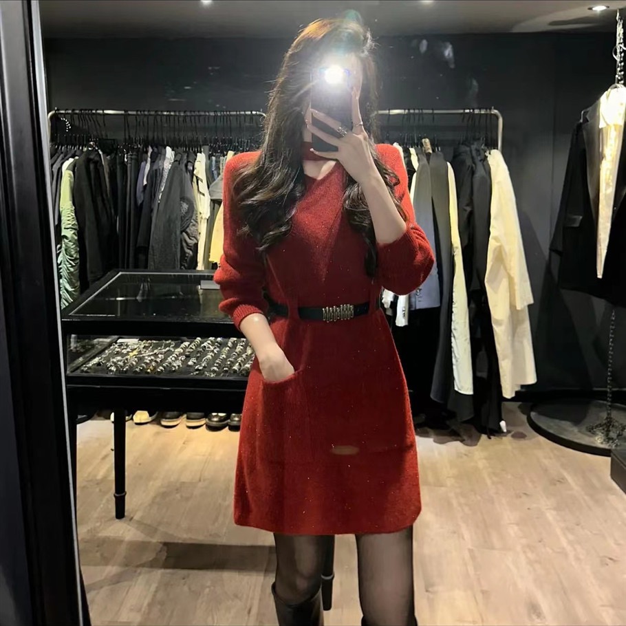 ZACOCO elegant slim mid-length sweater dress