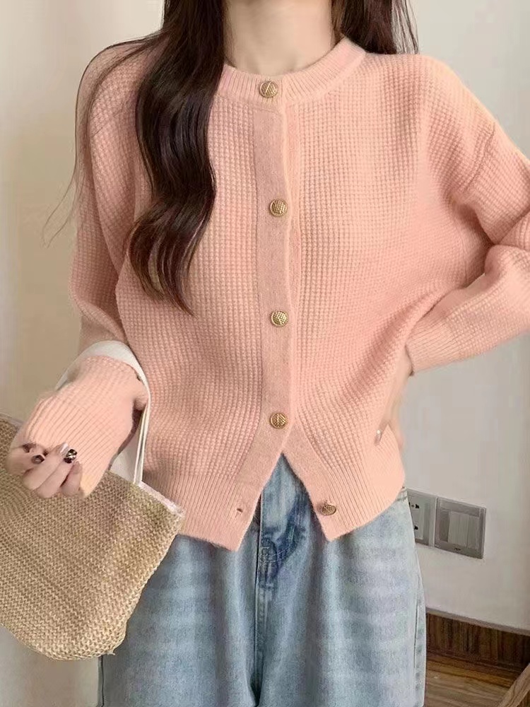 溫柔風軟糯針織開衫女秋冬新款時尚小香風圓領高級感毛衣外套女