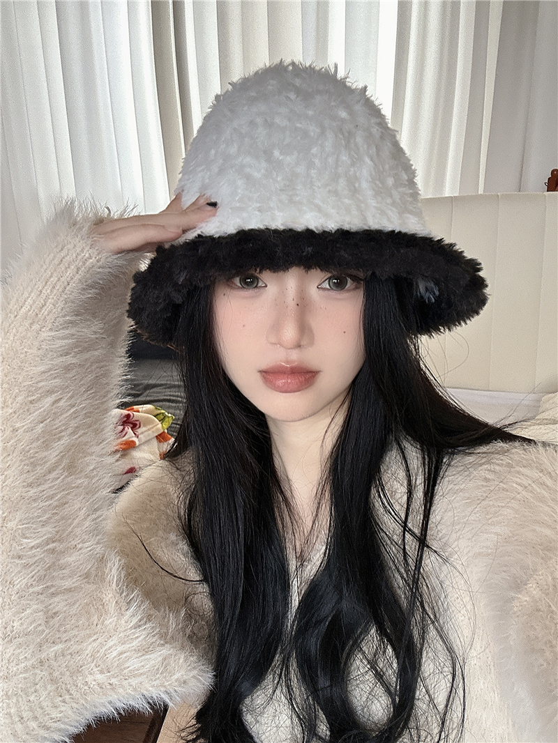 實拍！毛絨絨漁夫帽女保暖盆帽大頭圍遮臉水桶帽