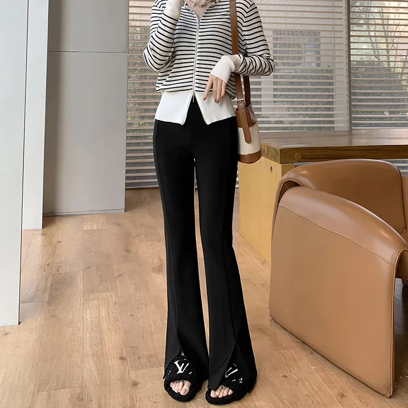 開叉微喇叭褲女春秋新款修身顯瘦休閒闊腿褲子高腰垂墜感拖地褲