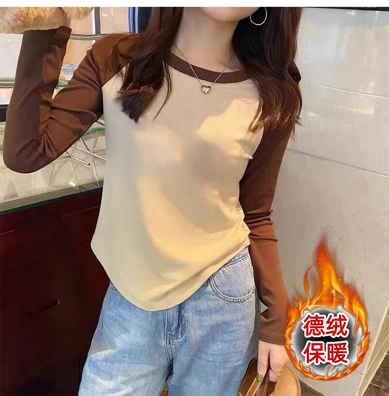 Threaded velvet raglan sleeve long sleeve bottoming shirt for women