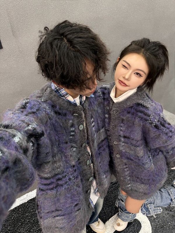 美式復古撞色開衫毛衣針織衫男女ins寬鬆情侶休閒百搭氛圍感外套