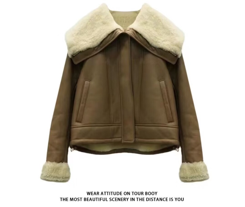 Tongxuan brand Maillard wear grain wool + ecological leather jacket 2023 new style