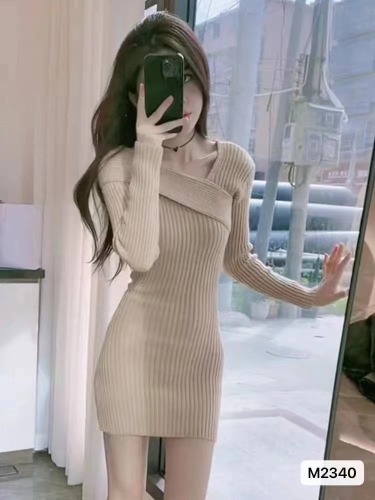 Pure lust style slim knitted dress for women autumn and winter  new design sense small bottoming hip skirt