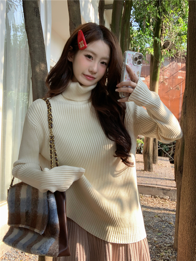 實拍 韓版優質加絨大版型高領寬鬆慵懶風顯瘦針織毛衣女 22色