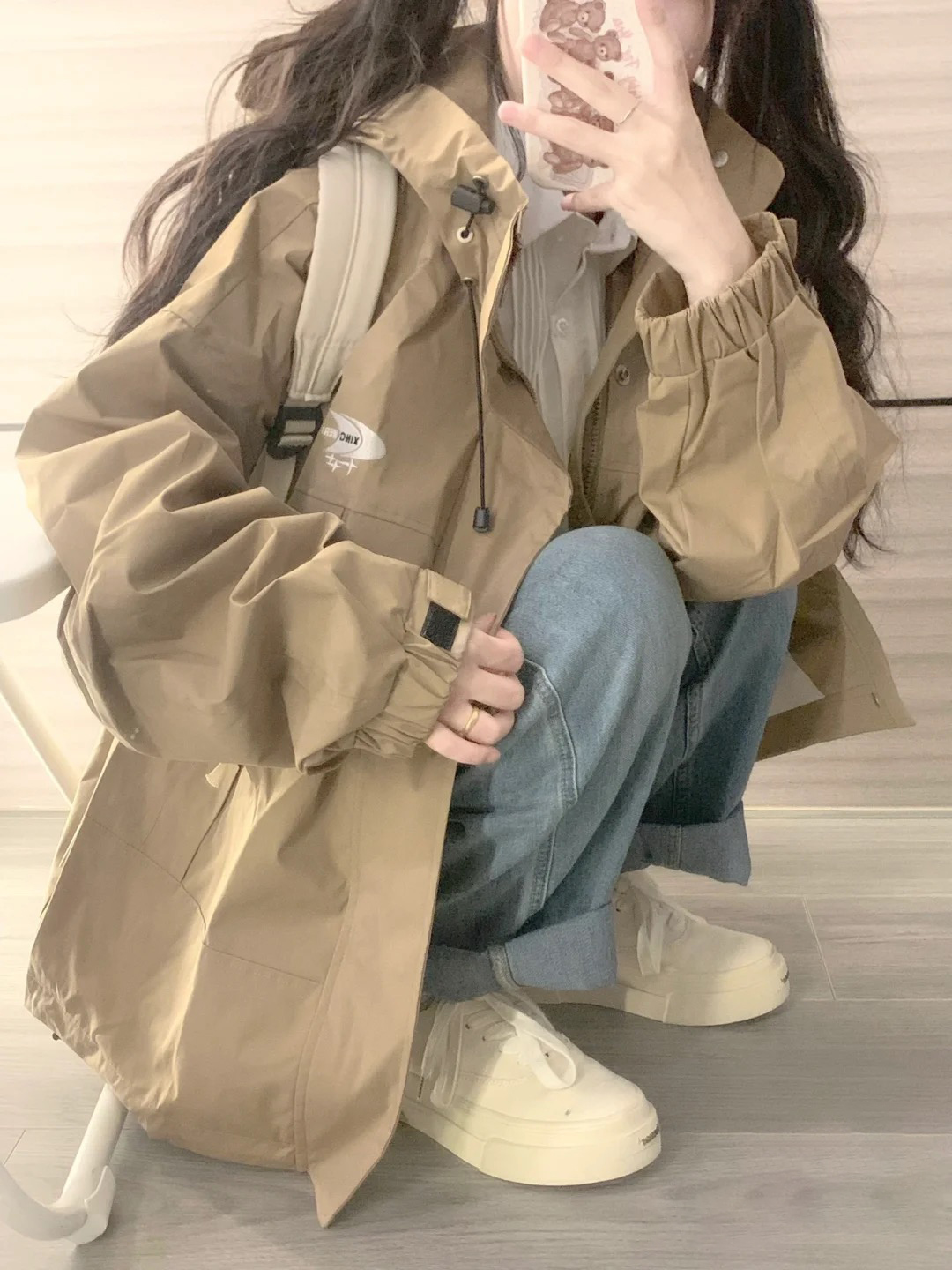 美式復古連帽衝鋒衣外套女春秋高級感小個子寬鬆拉鏈工裝夾克風衣