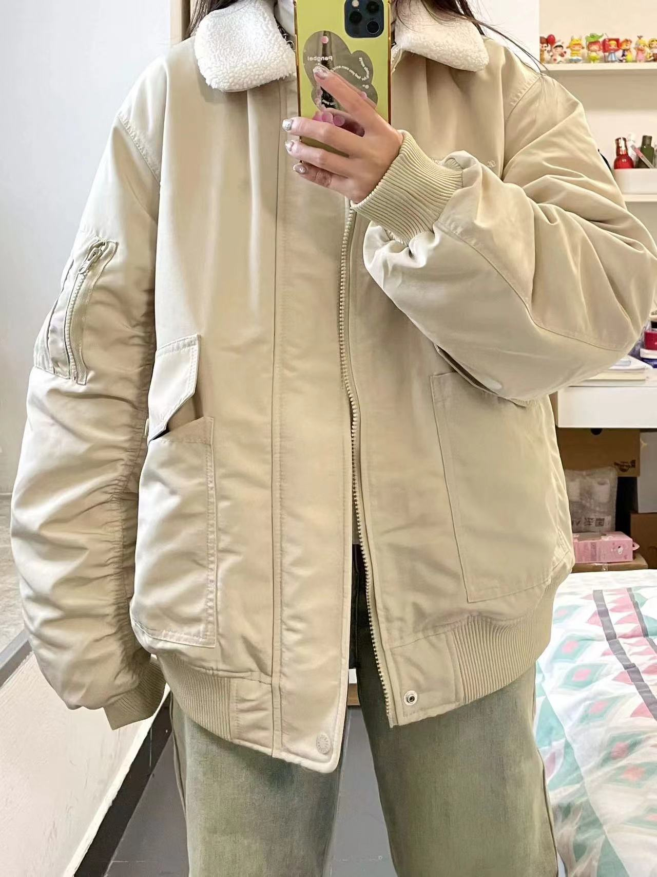 棉服外套官方 秋冬季加厚外套女棉服寬鬆翻領夾克潮男