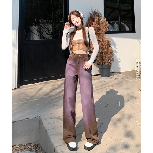 Actual shot of 2024 early spring new high-waisted loose jeans women's straight wide-leg pants