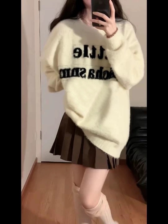 White soft and waxy mink velvet sweater for women autumn and winter 2023 new style loose knitted thickened gentle lazy style high-end sense