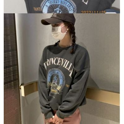 原宿BF加絨加厚套頭圓領衛衣女學生鹽系寬鬆上衣秋冬季外套慵懶風
