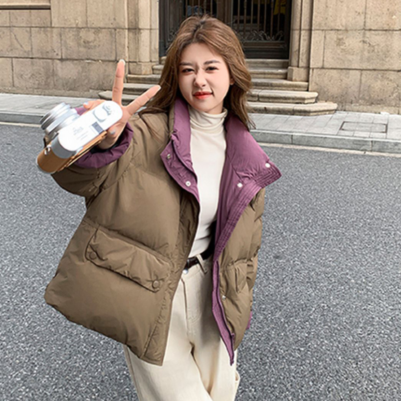 Quality Inspection Officer Picture Contrast Color Stand Collar Short Down Jacket Women’s Winter Jacket This Year’s Popular Niche Bread Jacket