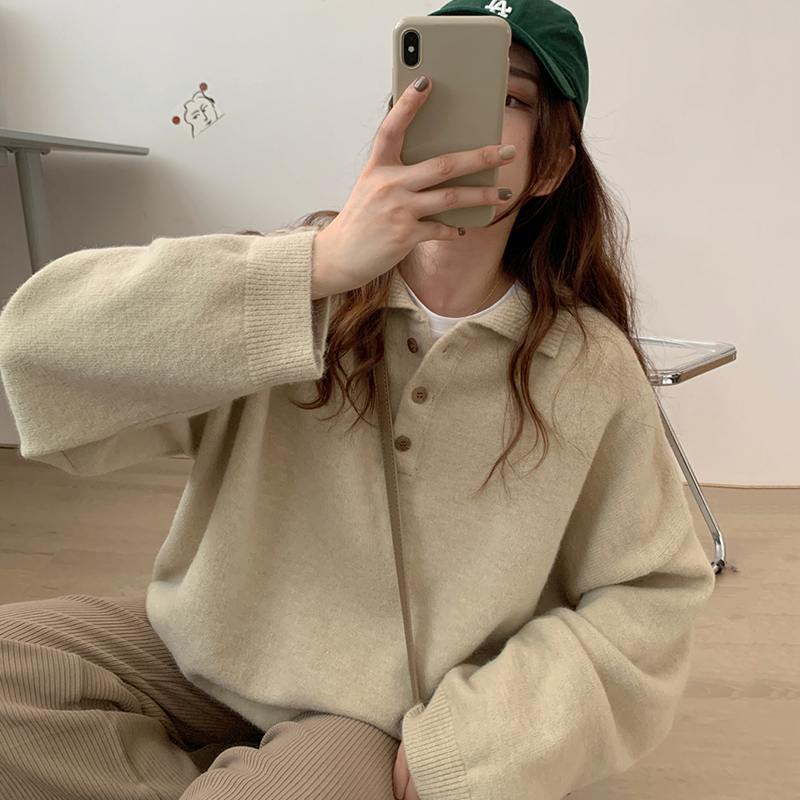 2023 new style lazy style sweater for women, chic and high-end long-sleeved polo sweater outer top, autumn and winter clothing