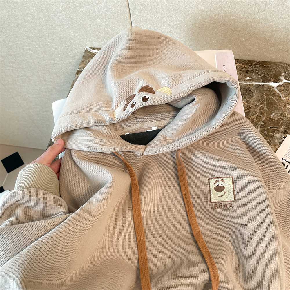 官圖~華棉複合超柔 後領包邊加絨加厚刺繡連帽衫衛衣女秋冬