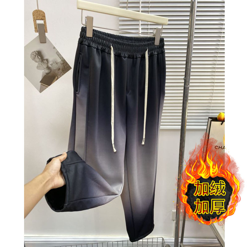Actual shot~Added silver fox velvet American high-end design gradient color loose and versatile slimming plus velvet large size carrot pants