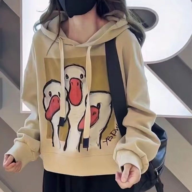 70 cotton American retro short hooded sweatshirt for women 2023 autumn new loose slim design long sleeves
