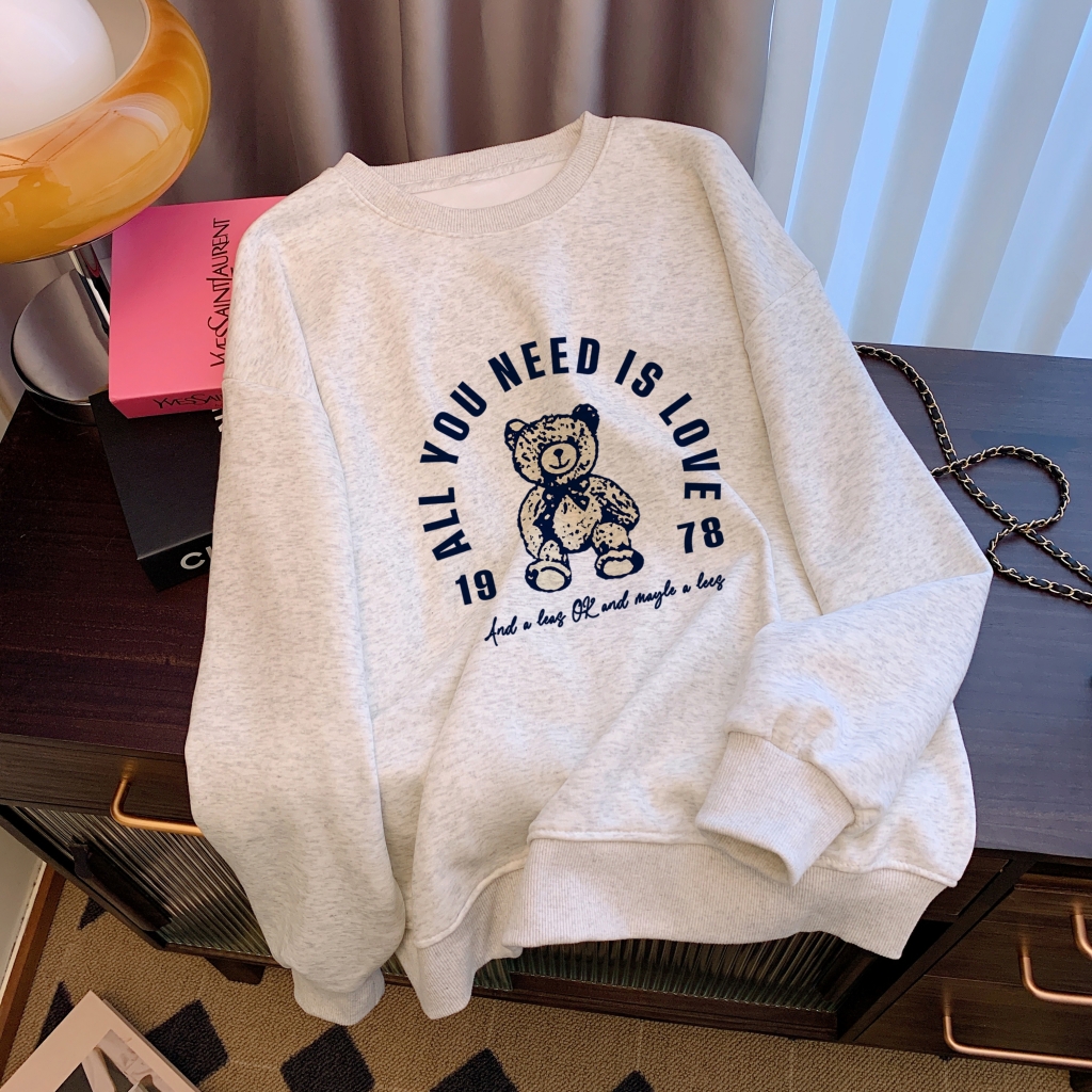 Actual shot of Huamian Thin 310g/Fleece 410g Autumn and Winter Sweater Women's Printed Large Size Women's Wear