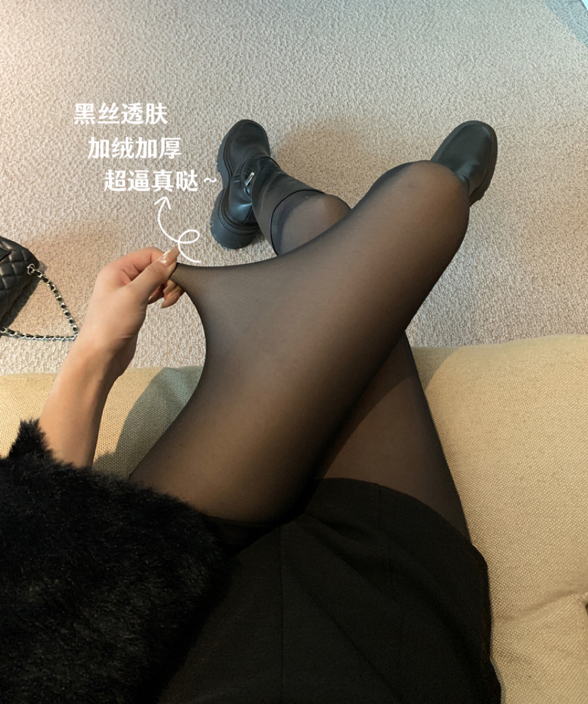 Real shot of black mercerized legs artifact plus velvet and thickened warm pantyhose black nude stockings fake fleshy bottoming