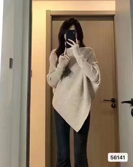 2023 Autumn and Winter New French Fashion Atmosphere High Collar Irregular Hem Top Women's Ins Trendy Commuting Versatile~