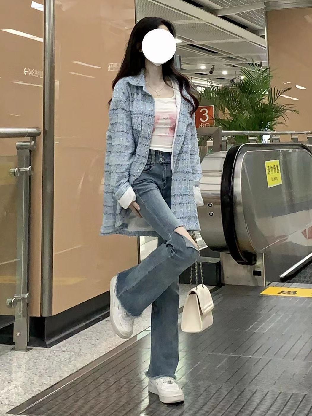 Xiaoxiangfeng jacket for women in spring and autumn retro high street design niche salt plaid jacket shirt mid-length trendy