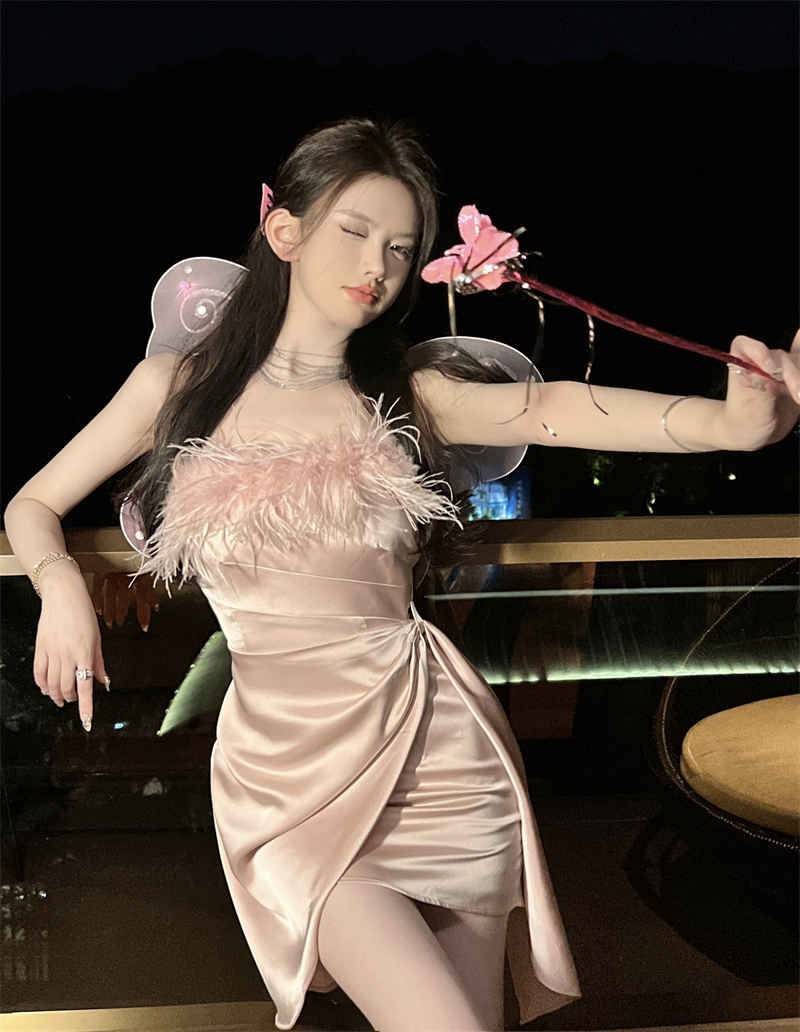 實拍 法式小眾高級緞面設計感氣質修身連衣裙
