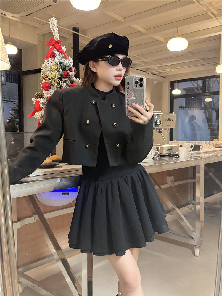 Actual shot ~ daughter’s little black dress princess tutu skirt + new Chinese style retro quilted national style woolen jacket