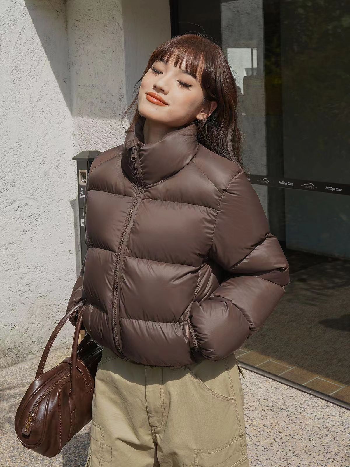 官圖有內里短款立領棉衣棉服女冬季寬鬆保暖麵包服外套女