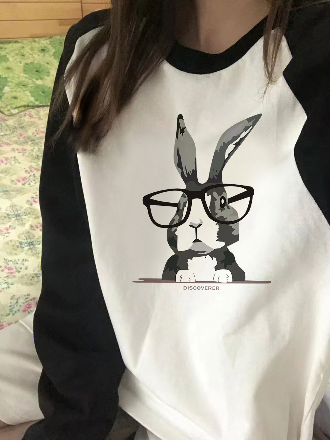 春秋季新款純棉長袖t恤女設計感小眾上衣撞色寬鬆減齡打底衫