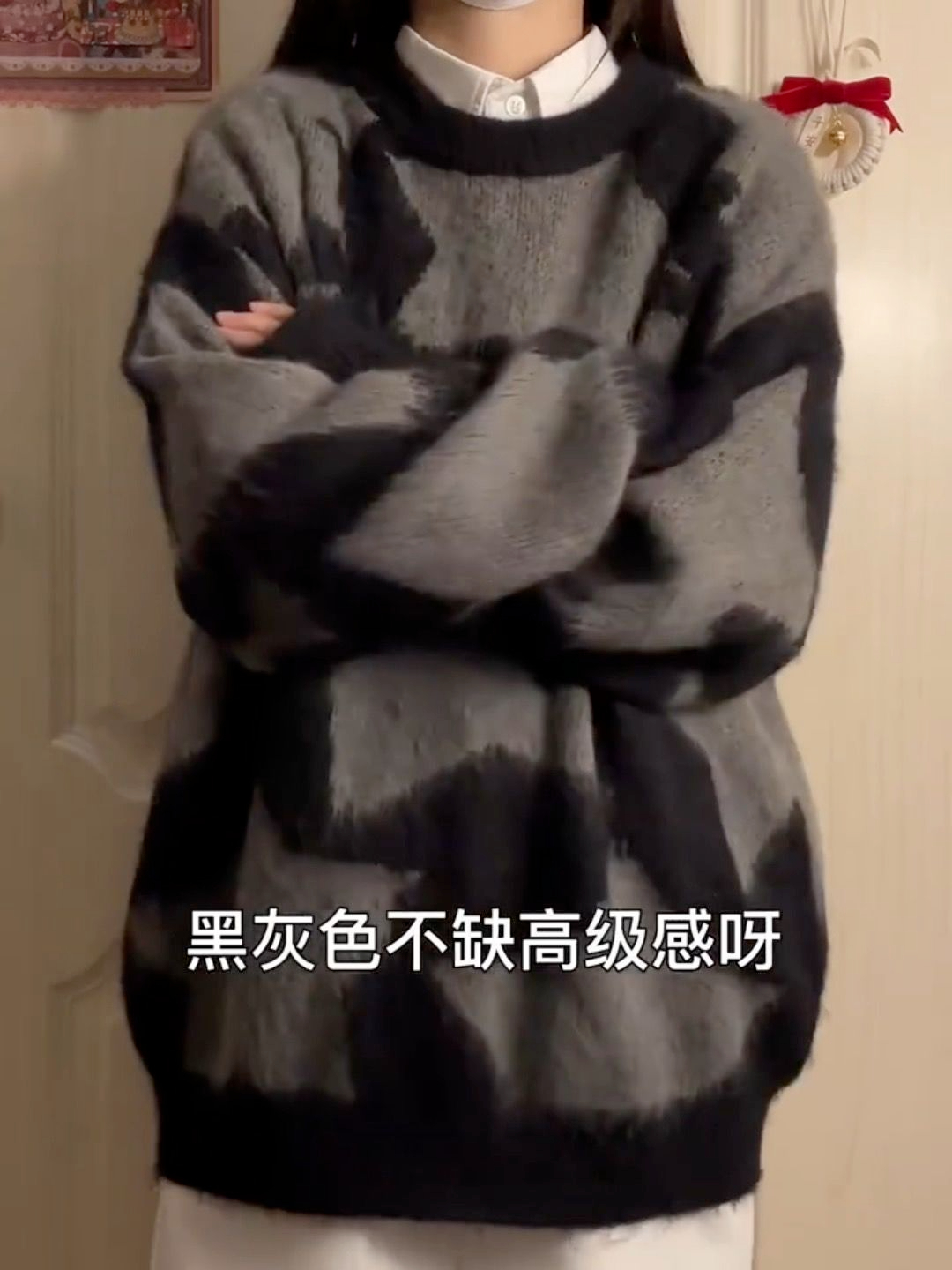 202#軟糯慵懶風復古圓領套頭毛衣女秋冬新款寬鬆顯瘦中長款針織衫