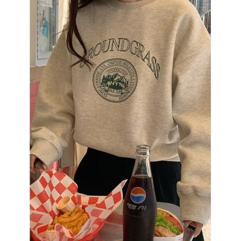 Harajuku BF thickened velvet pullover round neck sweatshirt for female students salt loose top autumn and winter coat lazy style