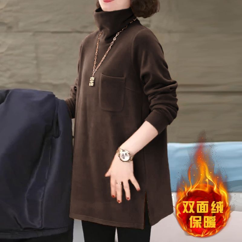 雙面絨德絨長袖衛衣打底衫女秋冬新款高領內搭寬鬆保暖大碼上衣女